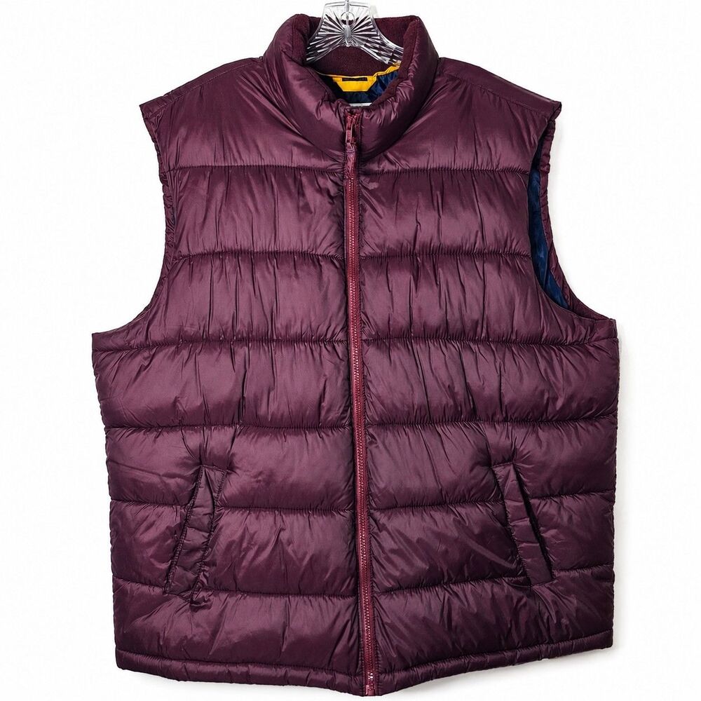 Old Navy Puffer Vest Men's XXL Burgundy Quilted Full Zip Insulated Winter Coat